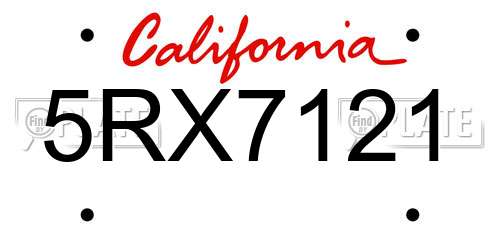 5RX7121 California License Plate