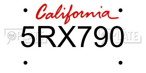 5RX790 California License Plate