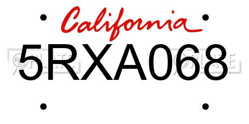 5RXA068 California License Plate