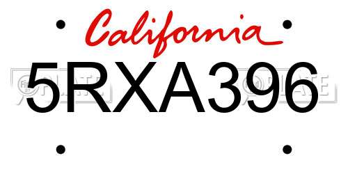5RXA396 California License Plate