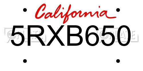 5RXB650 California License Plate