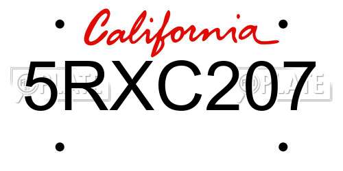 5RXC207 California License Plate