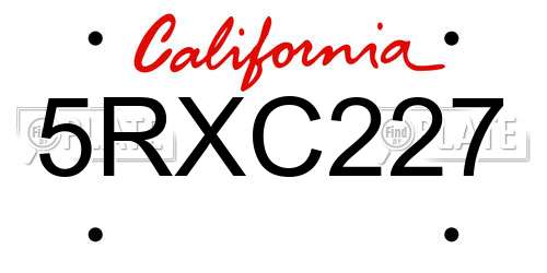 5RXC227 California License Plate