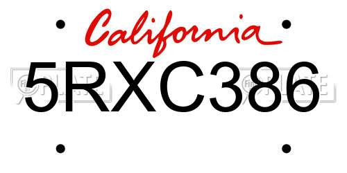 5RXC386 California License Plate