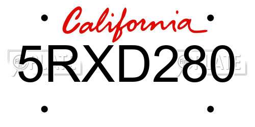 5RXD280 California License Plate