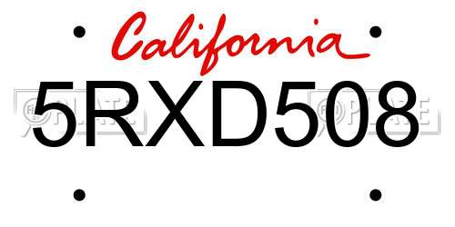 5RXD508 California License Plate