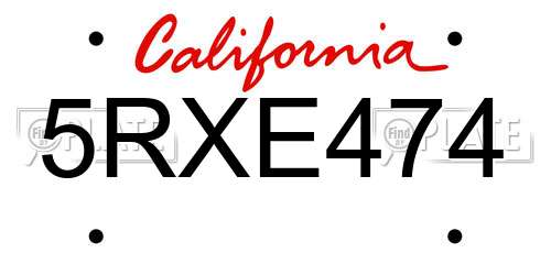 5RXE474 California License Plate
