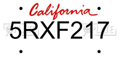 5RXF217 California License Plate