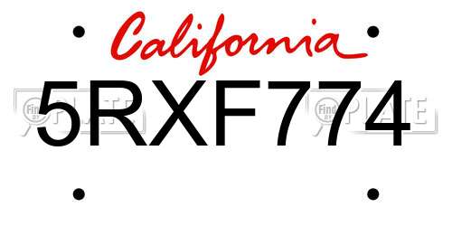5RXF774 California License Plate