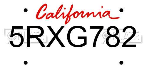 5RXG782 California License Plate