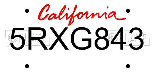 5RXG843 California License Plate