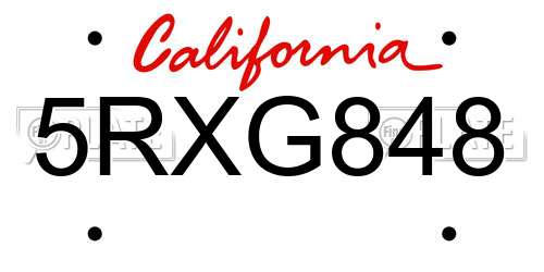 5RXG848 California License Plate
