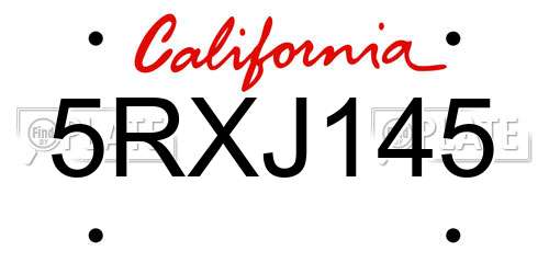 5RXJ145 California License Plate