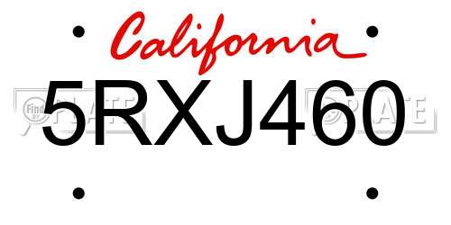5RXJ460 California License Plate
