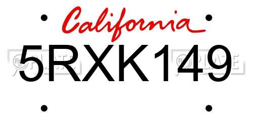 5RXK149 California License Plate