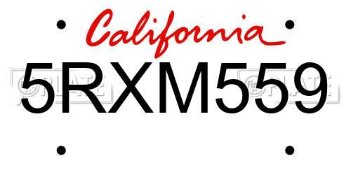 5RXM559 California License Plate