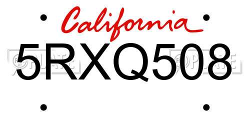 5RXQ508 California License Plate