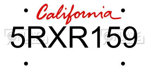 5RXR159 California License Plate