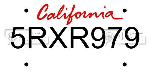 5RXR979 California License Plate