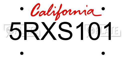 5RXS101 California License Plate