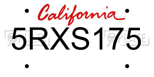 5RXS175 California License Plate