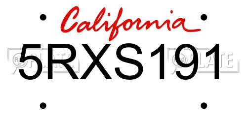 5RXS191 California License Plate