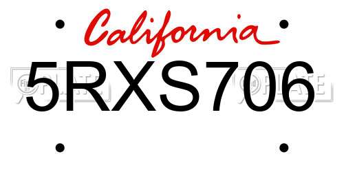5RXS706 California License Plate