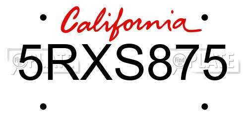 5RXS875 California License Plate