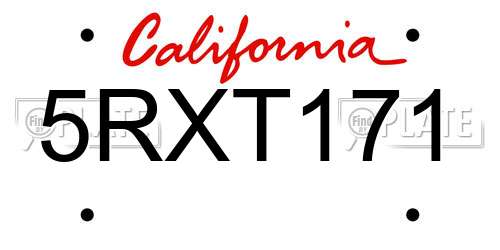 5RXT171 California License Plate