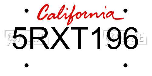 5RXT196 California License Plate