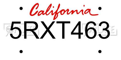 5RXT463 California License Plate