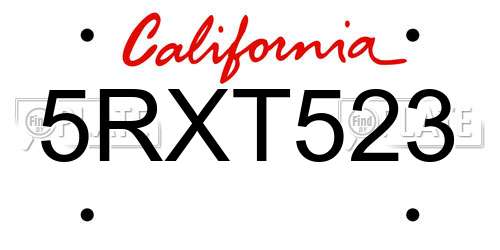 5RXT523 California License Plate