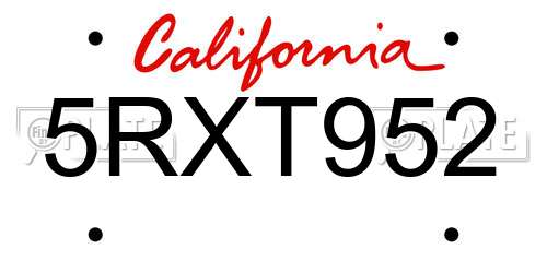 5RXT952 California License Plate