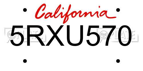 5RXU570 California License Plate