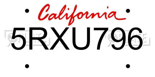 5RXU796 California License Plate