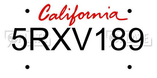 5RXV189 California License Plate