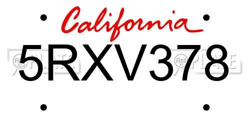 5RXV378 California License Plate