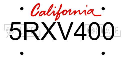 5RXV400 California License Plate