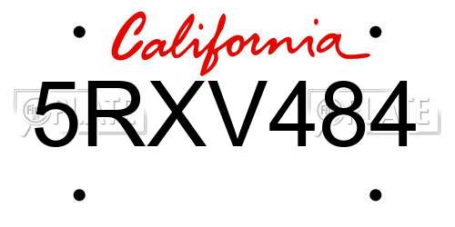 5RXV484 California License Plate