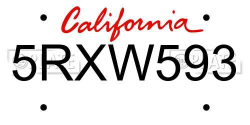 5RXW593 California License Plate