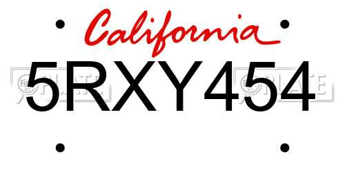 5RXY454 California License Plate