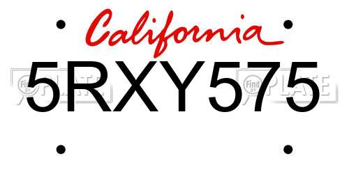 5RXY575 California License Plate
