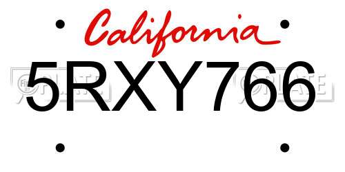 5RXY766 California License Plate