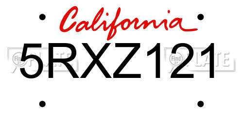 5RXZ121 California License Plate