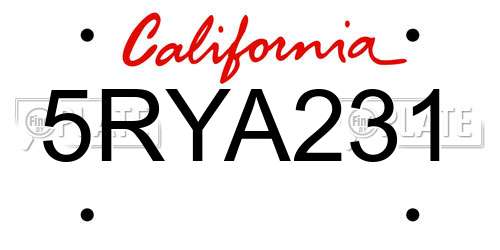 5RYA231 California License Plate