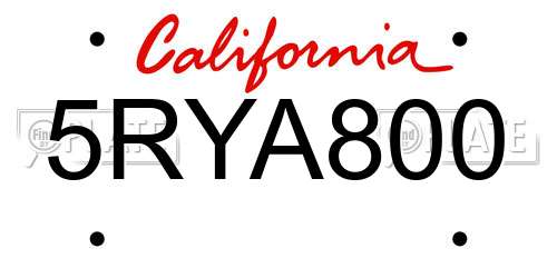 5RYA800 California License Plate