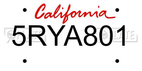 5RYA801 California License Plate