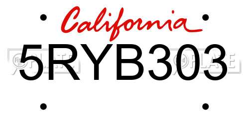5RYB303 California License Plate
