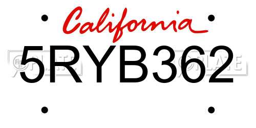 5RYB362 California License Plate