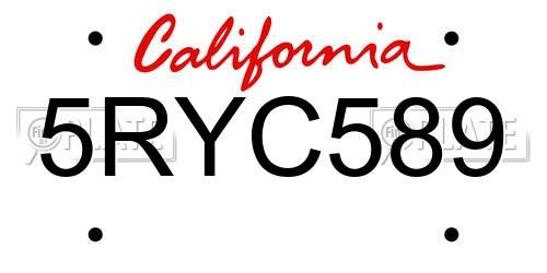 5RYC589 California License Plate